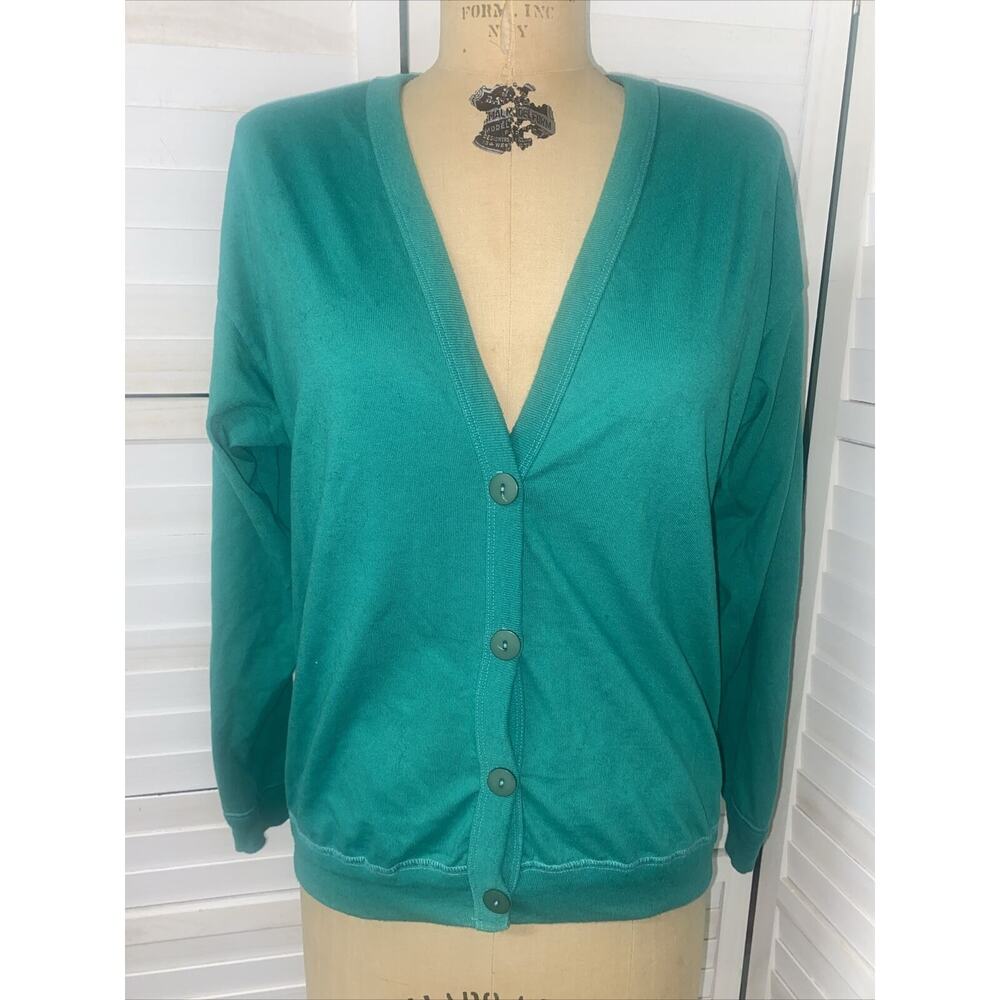 Vintage 80s Honors Sport USA Made Green Cardigan 50/50 Sz Large